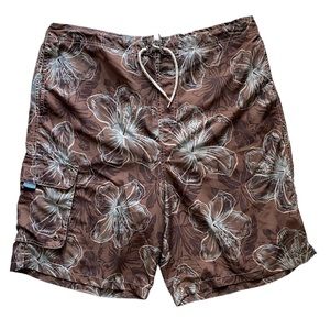 Paradise Collection Swim Trunks Board Shorts Lined Hibiscus Flower Sz L Large
